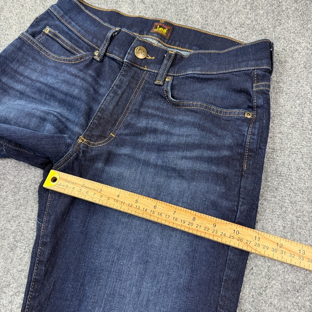 Lee Mens Slim Straight Denim Jeans Size 32x30 Comfort Stretch Blue Gusseted - Picture 10 of 12
